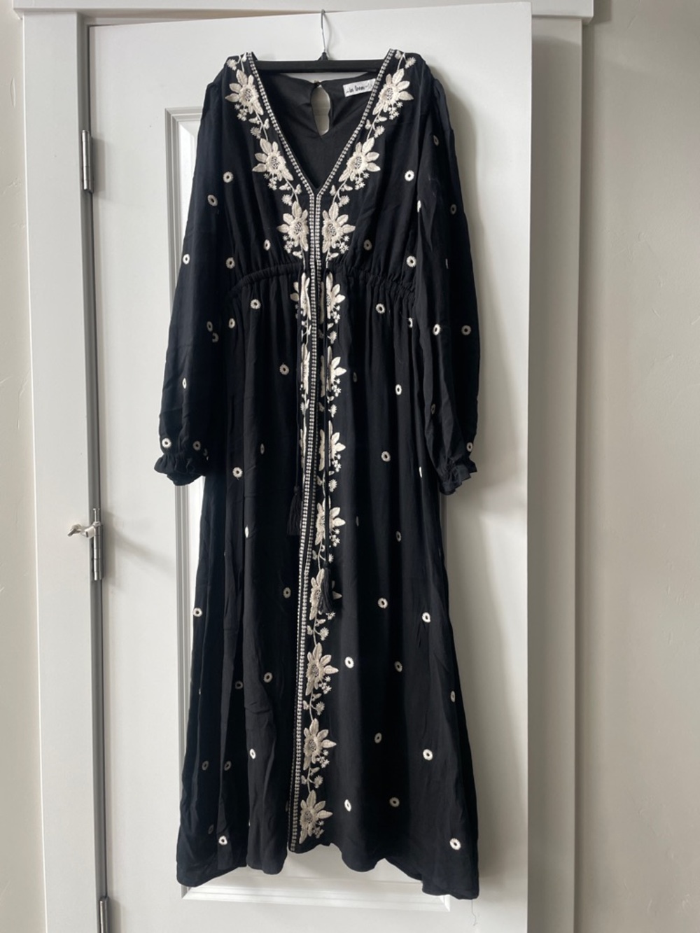 Black Embroidered V-Neck Maxi Dress - In Loom brand